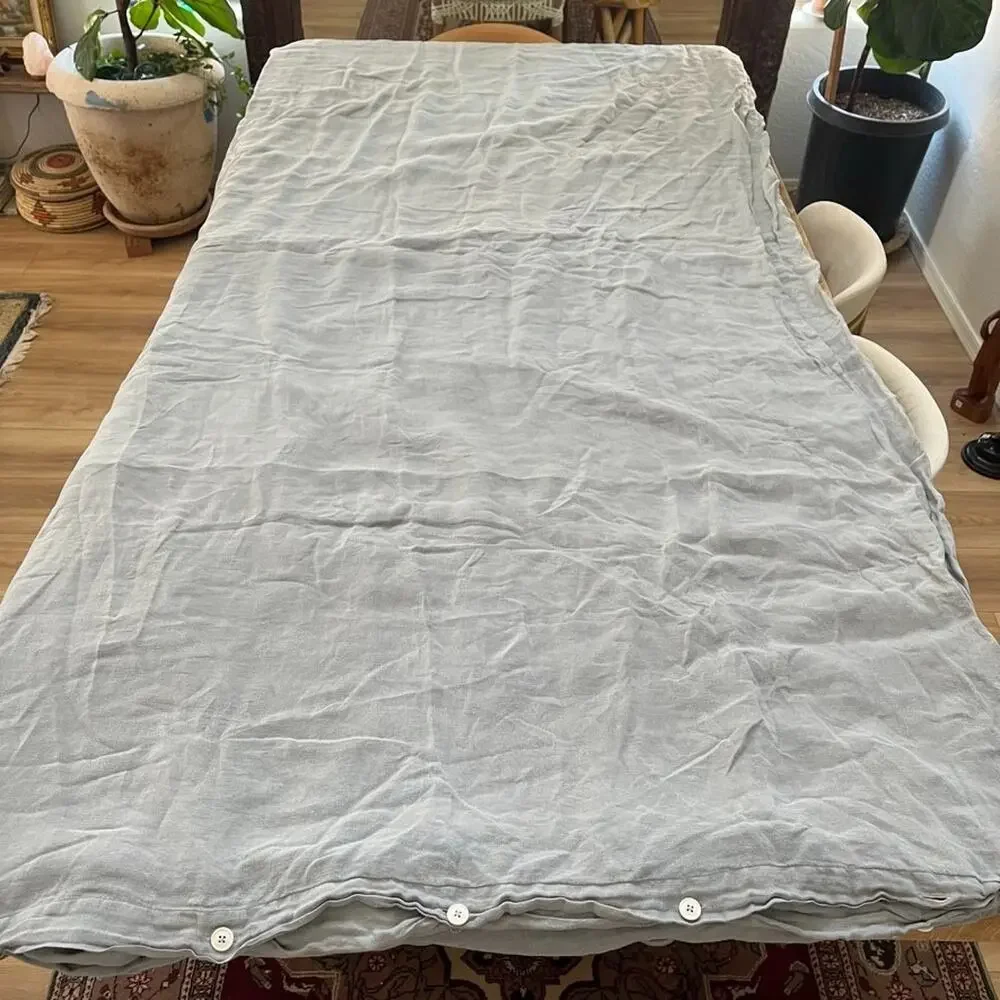 Parachute Linen Duvet Cover Full Queen Gray Button Closure